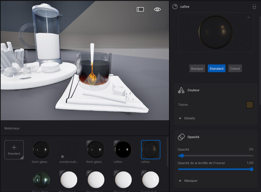 Test of liquid material for coffee